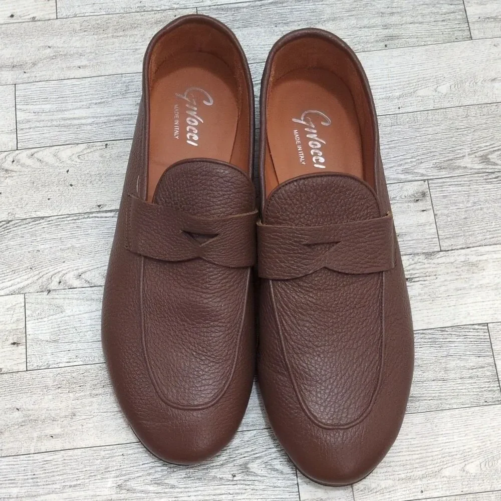 Givocci Mens Brown Tumbled Leather Penny Loafers Italy 43 US 10